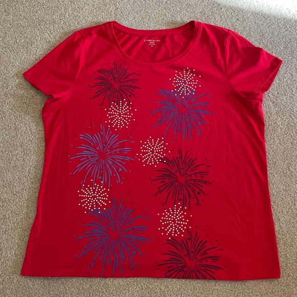 size Petite XL, bust up to 44” inches, patriotic fireworks 💥 shirt, like new co - Picture 10 of 11